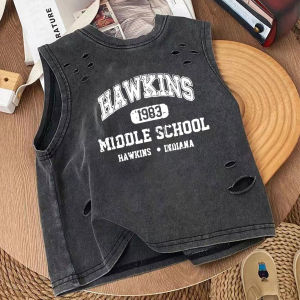 Washed Vintage Print Hole Backless T-shirt for Boys