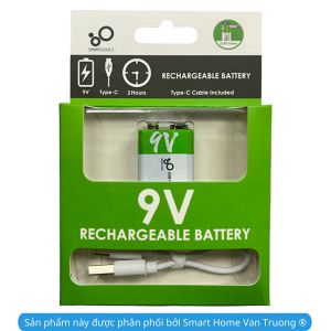 Pin sạc 9V 650mAh tặng kèm cáp sạc USB C cho cảm biến báo cháy đồng hồ vạn năng bộ đàm....