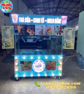 Xe Đẩy Bán Trà Sữa Chữ nổi Thùng Đá Âm tặng 6 khay Topping 1/6 giá tốt tại xưởng cơ khí Tân Ngọc Châu⭐0937⭐272⭐899