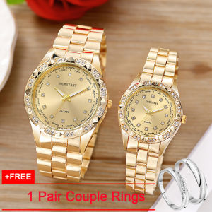 【Get Free Couple Rings】Ykai New Arrival Factory Direct Fashion Couple Watches Gold Color Women Men Casual Stainless Steel Strap Alloy Case Quartz Waterproof Lover Watches Original Wristwatches for Women And Men [Buy 1 Get 1 Free Gifts]
