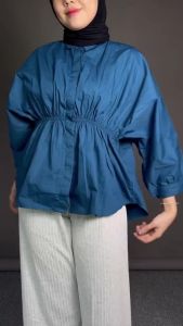 Kemeja Atasan Wanita Alya Linen Shirt Oversize Korean Style Kerut Depan Terbaru