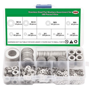 360/580 PCs Flat Washer Set M2-M12 Stainless Washer Flat Gasket Ring Washer Spacer Assortment Kit