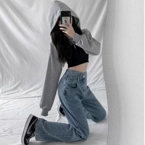Ann.fashion กางเกงยีนส์เอวสูง ขากระบอก ทรงหลวม แต่งเอวไขว้แบบสองชั้น ทรงสวย สาวๆห้ามพลาด สินค้างานคุณภาพ พร้อมส่งจ้า #737