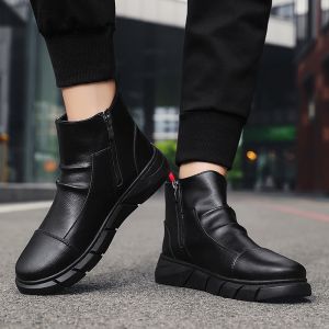 Mens High-Top Chelsea Boots Spring Casual Work Leather Shoes Martin Boot Waterproof Non-Slip Kitchen Chef Shoes British Style