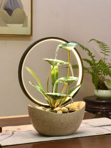 Modern Simplified Chinese Feng Shui Water Wheel Indoor Decorative Fountain Plant Shape Iron And Resin Handmade Gift for Moving