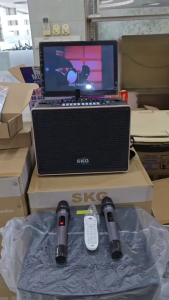 SKG ลำโพงพกพา คาราโอเกะ 6 นิ้ว 60wRms มีจอ 14นิ้ว พร้อม 2ไมค์คู่ รุ่น AV-350 (แอนดรอย) สีดำ