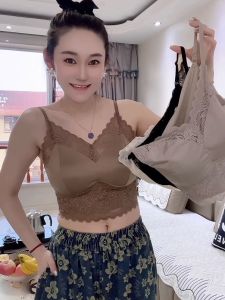 French Style Lace Splice Satin Short Strapless Bralette Gathered Backless Design Womens Inner Wear Casual Youth Summer 2025