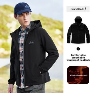 Jeep | Jeep Mens Outdoor Fleece Lined Soft Shell Jacket Windproof Lightweight Climbing Hiking Coat Elastic Grabbing Design Spring Autumn