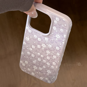 Korean Full Screen Retro White Rose Flowers Soft Phone Case for iPhone 17 16 15 14 13 12 Pro Max Shockproof Protective Cover