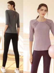 Plus Size Yoga Set Women Quick Dry Pilates Gymnastics Clothes 3/4 Sleeve Running Sports Fitness Spring Autumn Top for Women