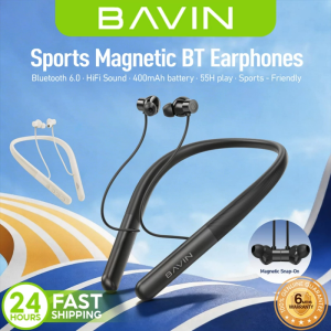 BAVIN BH72 Hi-Fi Bluetooth 6.0 Magnetic Neckband Sports Headphones w/ Volume Control & Built-in Microphone