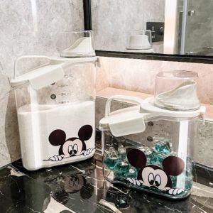 UUMIR Plastic Detergent Dispenser Airtight Transparent Laundry Detergent Storage Box Durable with Cartoon Sticker Washing Powder Dispenser Laundry Room Accessories