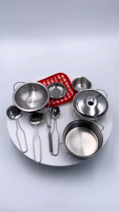 Pretend Play Kitchen Set Stainless Steel Mini Stainless Steel Cookware Simulated Interactive Pot Shovel Children Kitchen Toys