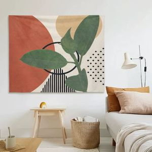 VIKAMA Terracotta Circle Deep Green Foliage Botanical Tapestry Mid Century Wall Decor Home Accent Elegant Soft Durable Cozy Gift