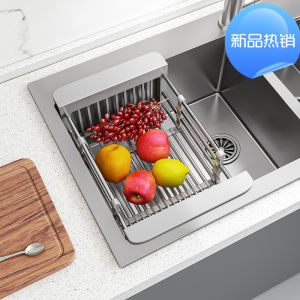 ตะกร้าใส่ของแบบพับได้ เครื่องมือจัดระเบียบในครัว ตะกร้าใส่ของในชั้นวางของแบบอเนกประสงค์ อุปกรณ์เสริมจัดระเบียบในครัวสแตนเลส