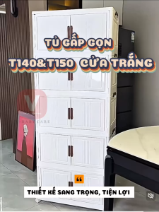 Tủ Nhựa Đa Năng Tủ Đựng Đồ Gấp Gọn Tiện Ích Dễ Lắp Ráp V-BABY T140 Và T150 Cửa Trắng