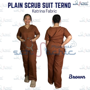 PSC Brown Katrina Plain Scrub Suit Terno for Men & Women/ Canadian-Katrina/Medical nurse vet yay