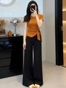 Shalldoer | Bộ Áo Thun Dây Kéo và Quần Ống Rộng Cao