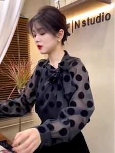 Elegant French Style Long Sleeve Polka Dot Shirt