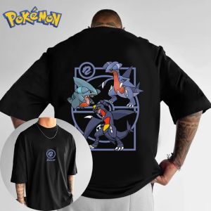 Pokémon Peripheral Garchomp Print T-shirt Summer New Mens and Womens Y2K Harajuku Loose Casual Versatile Short-sleeved Top