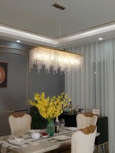 Luxury Rectangular Crystal Chandelier Modern Led Tassels Linear Raindrop Ceiling Pendant Light Fixture for Dining Room Living Room Kitchen Island