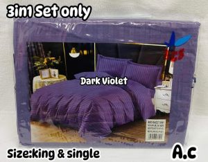 🔥3IN1 SET BEDSHEET STRIPE PLAIN KING SIZE (70X80"+7.8) SINGLE SIZE (36*75+7.8) INCLUSION 2PCS PILLOWCASE 1PCS FITTEDSHEET🔥