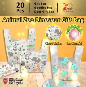 Gift Bag 20pcs Goodies Bag Door Gift Birthday School Kindergarten Kids Party (25) Animal Zoo and Dinosaur Transparent Snack Begs Singlet Plastic Bags