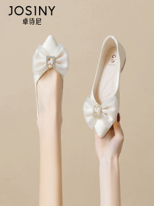 Josiny | Bow Knot French Style Pointed Toe Flats Low Heel Soft Soles Womens Shoes