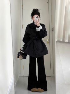 XUECAIQI | Elegant Hepburn Style Outfit Fall Winter Trousers Coat Set
