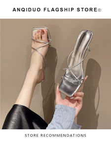 Elegant Womens Sandals Thin Strap High Heels Fairy Tale Style Summer Outdoor Wear Fashionable round Toe mid Heel Rubber Sole