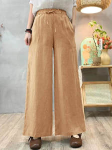 QIAOXIZI | Chinese Style Comfortable Cotton Linen Wide Leg Pants