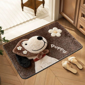 VIKAMA 3D Fluffy Cartoon Puppy Doormat Non Slip Water Absorbent Floor Mat for Front Door Bathroom Bedroom Home Decor