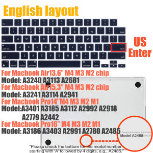 Compatible Keyboard Cover for 2026 MacBook Air 13.6 M5 M3 A3240 A3113 MacBook Pro14 16 M4 A3185 A3401 A3403 A2991 with Touch ID