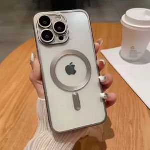 Titanium Matte Magsafe Chrome Dove Transparan iPhone 15 14 13 12 11 Pro Max Plus Electroplated Frosted Krom Softcase Soft Case Doff Blackdoff Natural Titanium Bening Cover Wireless Magnetic Charging Silikon Silicone Jelly Sarung