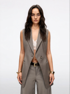 Elegant Sleeveless Wool Blended Vest Womens 1-Button Jacket