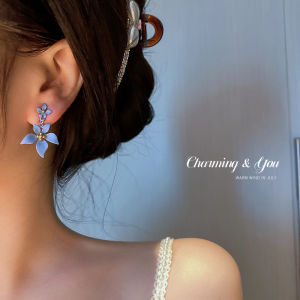 Dangling earrings for Women Drop Earrings Elegant Blue Camellia Flower Earrings korean style Bohemian Floral Daisy earrings hypoallergenic set earings for wedding Jewelry gift ideas for women Summer Earrings For Women Beach Girls Daily Vacation earrings