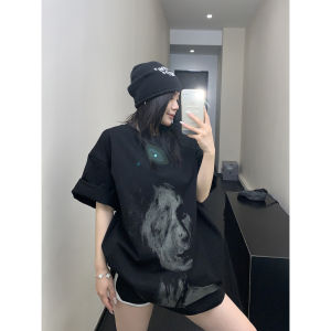 Oversize Cotton Street Style T-Shirt Womens Loose Short Sleeve Print Graphic Couples Summer Casual Chic American Sketch Portrait