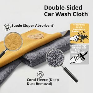 Seamital hai mặt khăn rửa xe chất liệu xơ vi mảnh 450gsm san hô lông cừu da lộn khăn lau siêu thấm không trầy xước khăn khô 30x30
