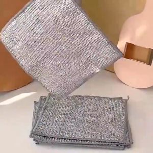 WHL Multifunctional Double-layer Non-Scratch Steel Wire Dishcloth Reusable Magic Non stick Oil Dish Towel Wire Dishwashing Rags Cleaning Cloth