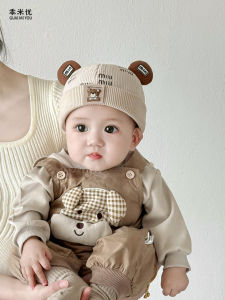 Cute Bear Skin Cap for Baby Boys Autumn Winter Style Korean Version Windproof No-Cuff Hat Adjustable round Top Fabric Blend