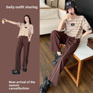 LIANGYILAILIN | Summer Womens Sportswear Set Stripe Short Sleeve