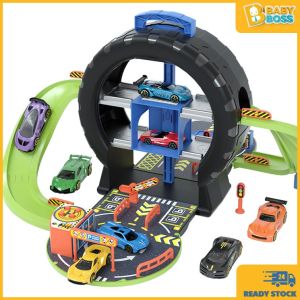 BabyBoss Portable Wheel Car Playset Diecast Car Garage Parking Toy with Storage Casing Playset Kereta Roda Mudah Alih