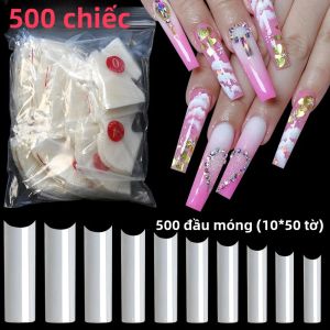 500 Móng Giả Dạng Quan Tài Dài 3XL Trong Suốt Tự Nhiên Nửa Móng Cong Dạng C Dán Móng Acrylic Siêu Dài Vuông Nhọn