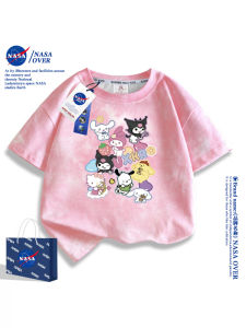 Cute Short Sleeve Cotton T-Shirt for Girls NASA over Brand Summer Collection Cartoon Print Loose Fit Breathable Sweat Absorbent