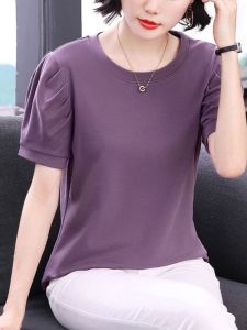 HUAXUNRAN | Cotton Loose Fit T-Shirt for Moms Plus Size Thin Short Sleeve