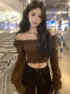 เสื้อเชิ้ตไหล่เดียวสั้นสไตล์ฝรั่งเศส ทรงเข้ารูป แขนยาว ผ้าชีฟอง ทรงเข้ารูป สำหรับผู้หญิง ฤดูใบไม้ร่วง 2024 แฟชั่นสตรีท