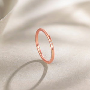 ZHOU LIU FU 周六福 18K/750 Rose Gold Rings 0.003ct Natural Diamond Ring Dainty Wedding Band Stackable Jewelry for Women Men Lover Birthday Anniversary KRDB015983