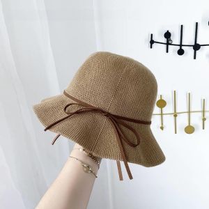 New Korean Style Wave Edge Womens Summer Sun Hat Fishing Cap Sunscreen Bucket Hat Butterfly Knot Travel Trendy Casual Hat