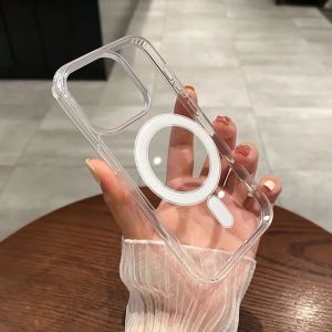For Magesafe Magnetic Transparent Wireless Charge Case For iPhone 11 12 13 14 15 16 17 Air Pro Max Plus Mini Shockproof PC Cover