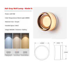 Multi-Color Round Acrylic LED Wall Lamp 10W Dimmable Color Temperature Wall Sconce for Bedroom Bedside Entrance Gallery